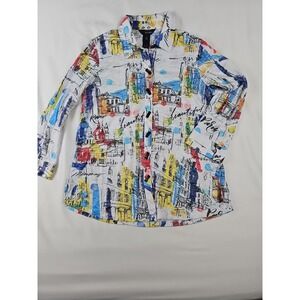 Ali Miles Abstract City Scape Tunic Top Blouse Lagenlook Wearable Art size  XS